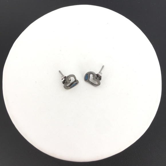 Vintage 80’s Turquoise Heart Stud Earrings Chip Inlay Boho Retro NEW Dead Stock - Picture 8 of 10